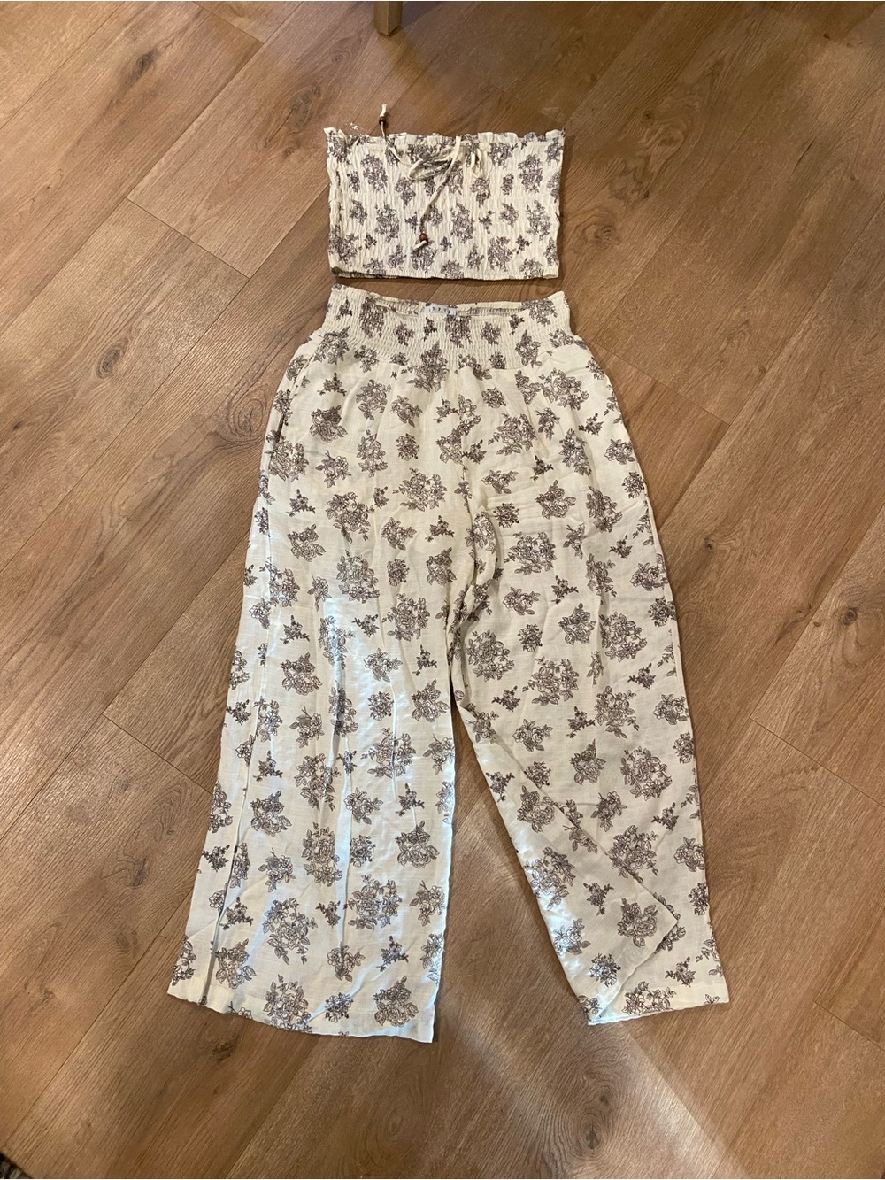 HYFVE Cream Wide-Leg Floral Pants